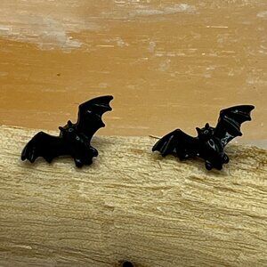 Black Bat Earrings with Defined Bat Features